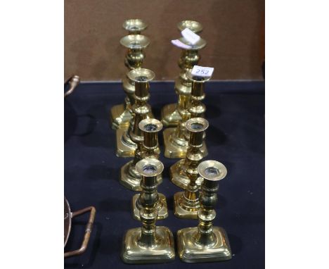 Five pairs of 19th century brass candlesticks, largest pair H: 26 cm. UK P&amp;P Group 2 (£20+VAT for the first lot and £4+VA