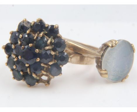 Two 9ct gold stone-set rings, cluster lacking one stone, combined 6.1g. UK P&amp;P Group 0 (£6+VAT for the first lot and £1+V