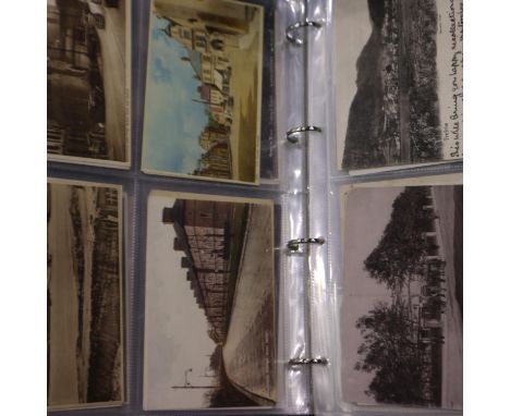 Postcard album containing 312 early to mid 20th century postcards with examples depicting Blackpool and Morecambe etc. UK P&a