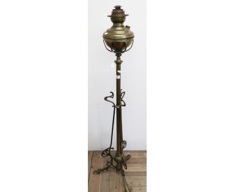 Art Nouveau brass paraffin standard style lamp 
