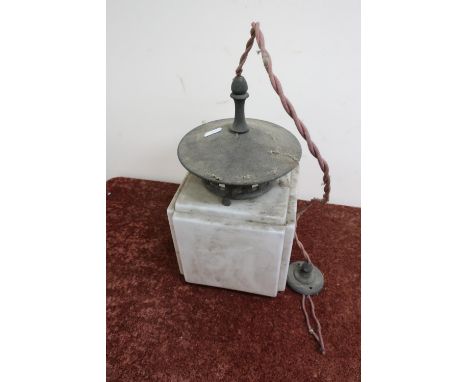 Art Deco centre light fitting with opaque square formed glass shade (18cm x 18cm x 32cm) 