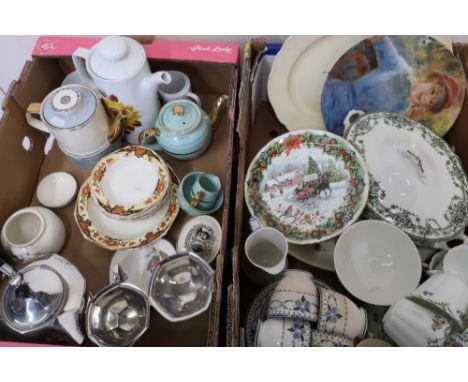 Silver plated three piece tea service, various other ceramic tea services, Victorian and later etc 