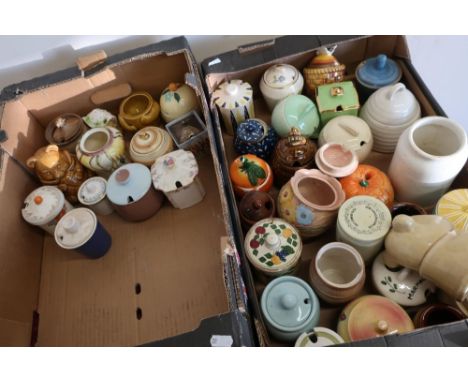 Large quantity of various assorted ceramic preserve jars 