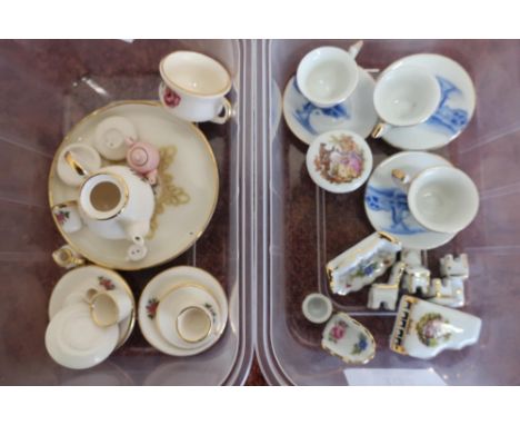 Selection of miniature dolls tea sets, a Dresden ceramic dolls dressing room set etc 