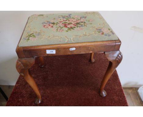 Early - mid 20th C walnut dressing table stool with wool-work top 