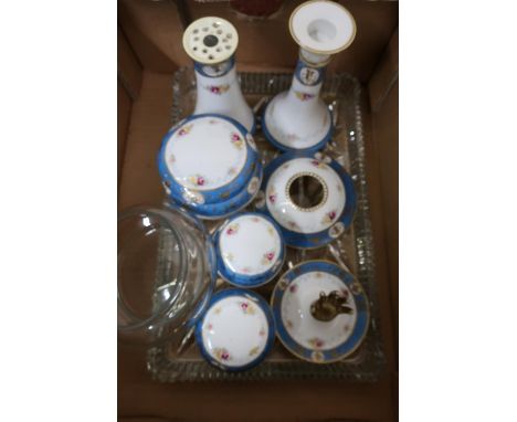 Noritake dressing table set and a moulded glass dressing table tray 