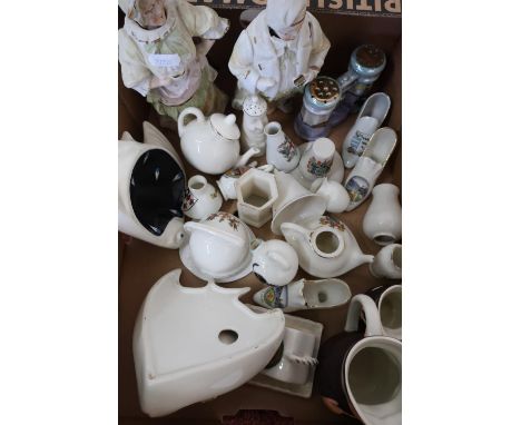 Selection of various Crested ware, two Bisque nodding figures, Goebal/Hummel monk jugs etc 