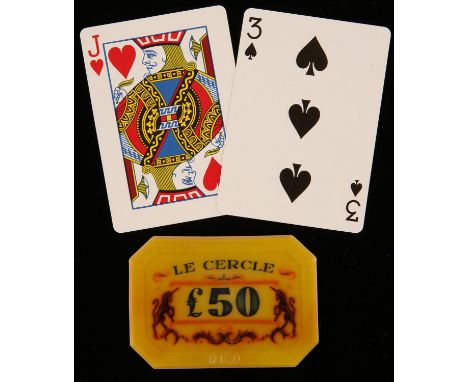 James Bond Dr No (1962) - Le Cercle £50 casino yellow plaque / chip. Le Cercle plaques were used as film props in the scene w