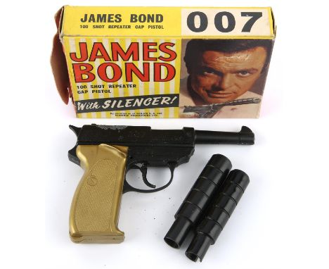 James Bond 007, a Lone Star, Die Cast Metal 100 Shot Repeater Cap Pistol with silencer, boxed.