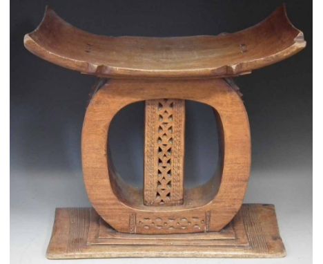 Ashanti carved wood stool, 53cm high     All lots in this Tribal and African Art Sale are sold subject to V.A.T. Therefore £1