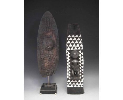 Luba woven sheild with central mask, also another panel/ sheild probably Burkina Faso (2) the sheild measures 62cm  high     