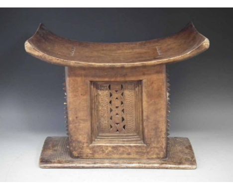 Ashanti carved wood stool, with punched name 'Paul Allotey' 42cm high     All lots in this Tribal and African Art Sale are so