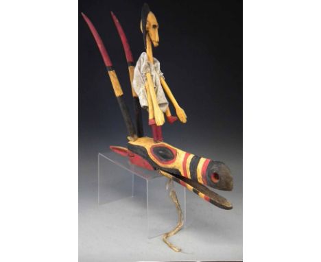Bamana puppet, carved as a figure riding on an antelope's head, 54cm high     All lots in this Tribal and African Art Sale ar