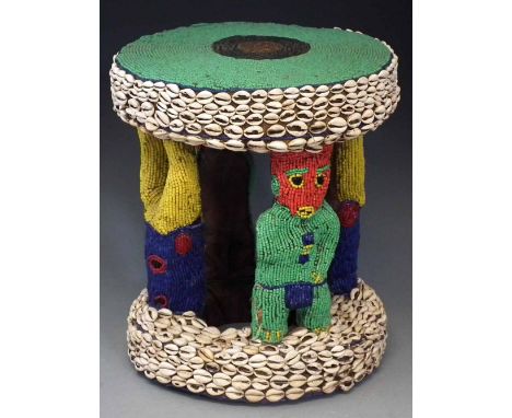 Cameroon Bamileke beadwork stool, 34.5cm     All lots in this Tribal and African Art Sale are sold subject to V.A.T. Therefor