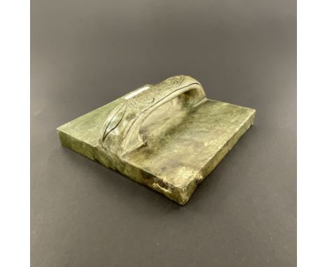 A Chinese carved jade/hardstone seal, 12 x 12 x 5cm.