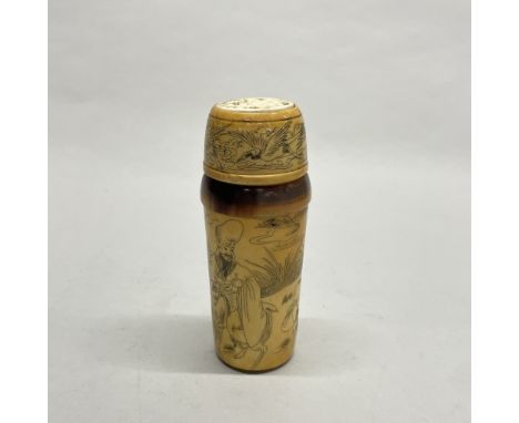 A Chinese bone snuff box, H. 12cm.