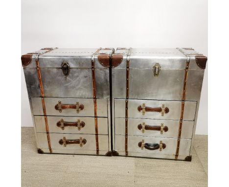 A pair of interesting metal cabin trunk style chests of drawers, 81 x 61 x 41cm.