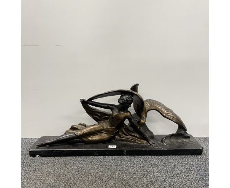 Large original Art Deco "chalk" ceramic figure after Picchioli ( marked depose 1170) L. 81cm. Slightly a/f.
