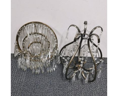 Two crystal light fittings, H. 33cm.