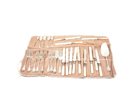 A part canteen of Wallace Sterling flatware, La Reine pattern, comprising dinner knives and forks; fish knives and forks; des
