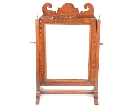 Victorian inlaid mahogany toilet mirror, rectangular glass, width 32cm, height 42cm.