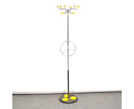 A vintage angle poise lamp and a 1960's chrome hat stand with yellow fittings, the hatstand height 160cm.