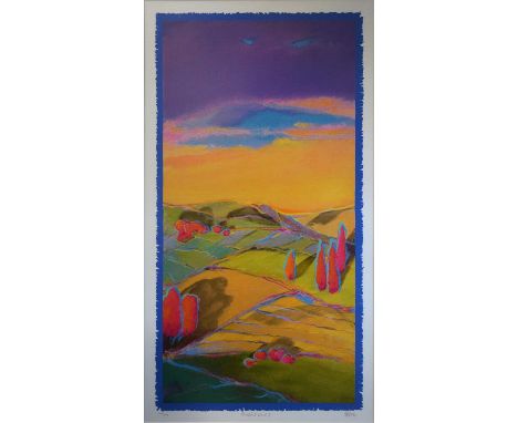 Barbara Brody, Peaceful Land I,limited edition print, signed, titled and numbered in pencil 302/395,image 91x45cm.Condition r
