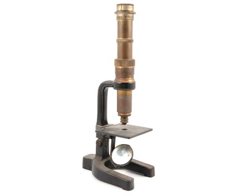 Brass microscope, no makers mark, height 27cm.