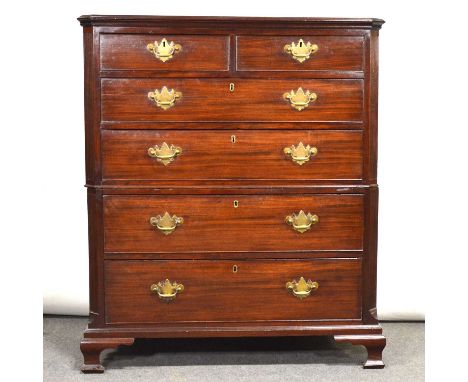 George III mahogany small Chest on Chest, fitted with two short and two long drawers over two long drawers to the base, cante