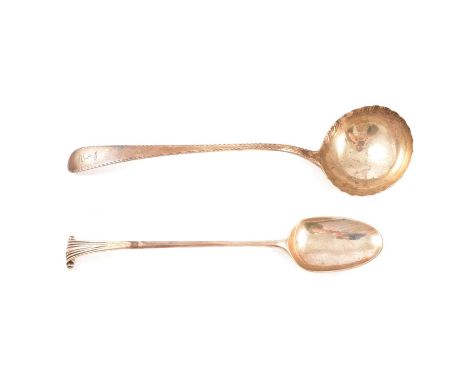 A silver basting spoon, Thomas Devonshire &amp; William Watkins, London 1760, 3oz; and a white metal ladle, unmarked, texture
