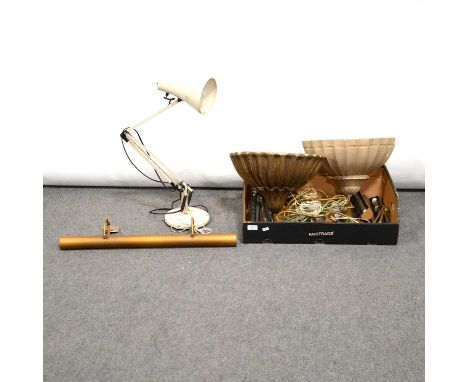 Ten Linolite picture lights, 4x 12cm wide, 2x 27cm wide, 4x 33cm wide, and 1x 66cm wide; two plaster uplighters; and an Angle