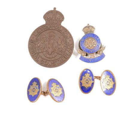 Metropolitan Special Constable, Division Rifle Club silver and enamel badge, marked RWW, one other and a pair of cufflinks; a