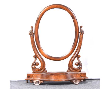 Victorian toilet mirror, bowfront base with hinged compartment, width 51cm, depth 25cm, height 66cm.