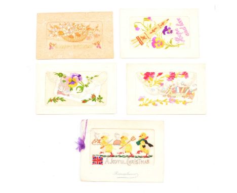 A collection of twenty First World War embroidered greetings postcards, Christmas, Canada, France, relatives; and other topog