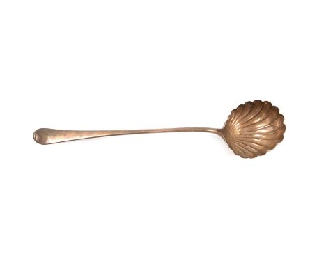 A Georgian silver ladle, indistinct marks, fluted bowl, 37cm, 7.3oz.