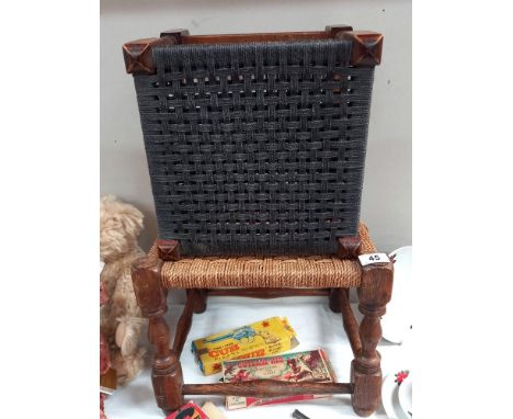 2 arts and crafts footstools with woven seat