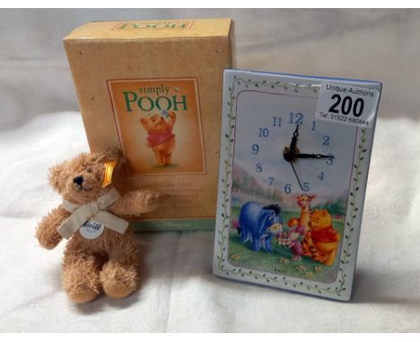 A boxed Disney Winnie the Pooh clock &amp; a Steiff Bear keyring