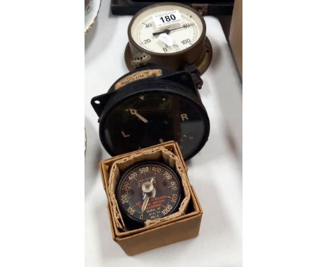 A boxed air ministry ammunition counter, serial number 879/42, MK 1A, a left/right slip dial &amp; brass pressure gauge
