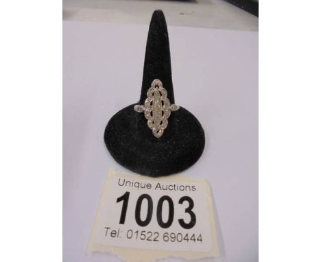 A white gold marquis shaped diamond ring, size N, 4.7 grams.Marked 375.Mid to late 20th century & in good order