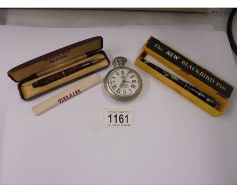 A Mabie Todd New Blackbird pen empty box, a Summit fountain pen with 14k nib, a boxed yard o lead propelling pencil and an Aj