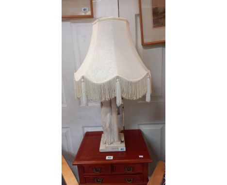 A tall plaster figurine table lamp, titled 'Tuscan' signed M Wood 1946, height 53cm, base 17cm x 16cm (height including shade