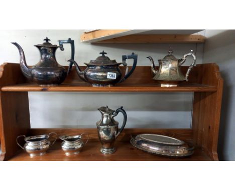 A Garrard &amp; Co., four piece silver plate tea set and three other items of silver plate.