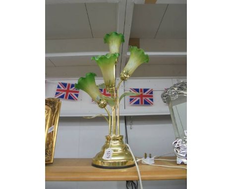 A brass finish touch lamp with glass 'Lily' shades. COLLECT ONLY.
