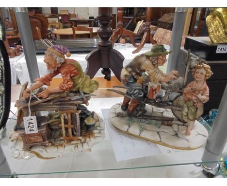 Two Capo-Di-Monte figures - The Knife Grinder and The Carpenter, COLLECT ONLY.