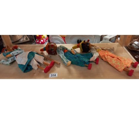 3 vintage wooden string puppets, possibly Pelham