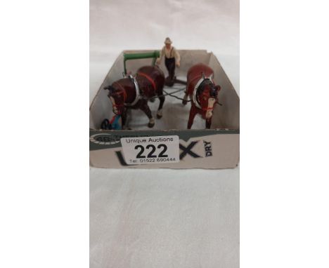 A vintage Britain's horse drawn plough  and a diecast lawn mower