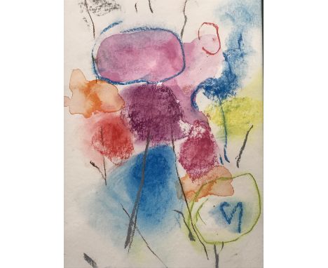 Carol McDermott (Contemporary) Louloudia 7 (2013), abstract mixed media study, worked in wax crayon and watercolour, framed a