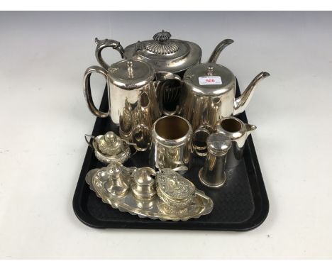 A quantity of electroplate including a four-piece tea set, a teapot and a cruet set etc.