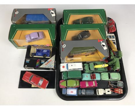 Vintage Dinky cars and vans including Trojan and a Hillman Minx etc.