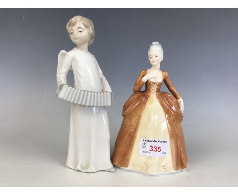 A Nao figurine of a boy angel with concertina, together with one other porcelain figurine entitled 'Marjorie' 